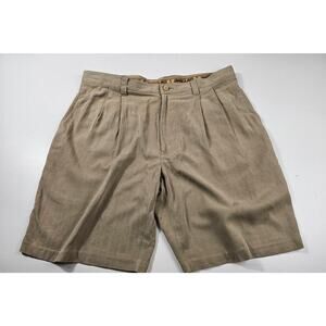 Jamaica jaxx 100% silk khaki pleated shorts size 36 mens beige comfort island *